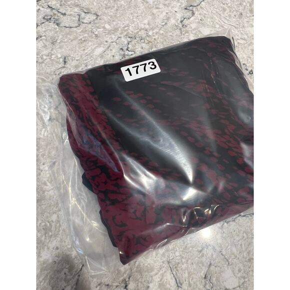 Chaps 3/4 Sleeve Midi Dress Jersey Side Ruching Red & Black Abstract Small JL - Picture 8 of 8